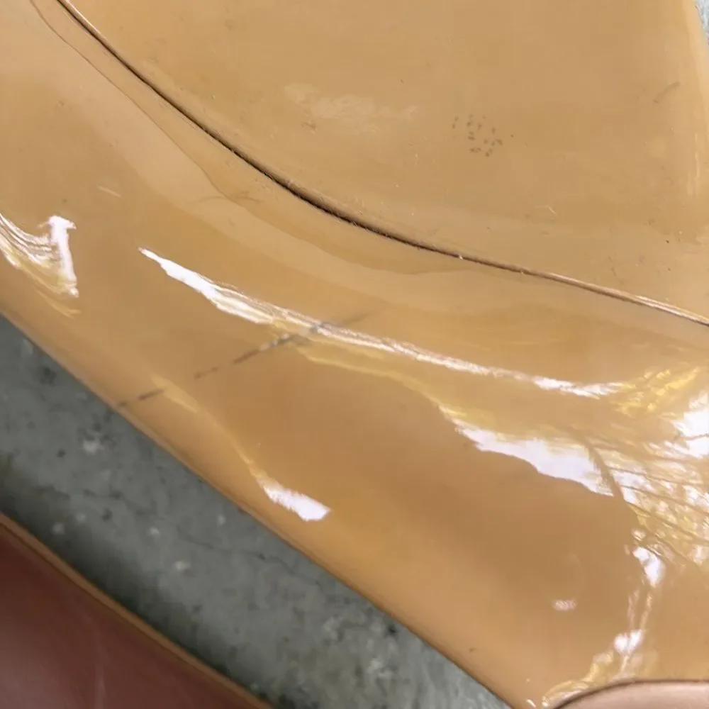 Gucci, patent leather wedge peep toe